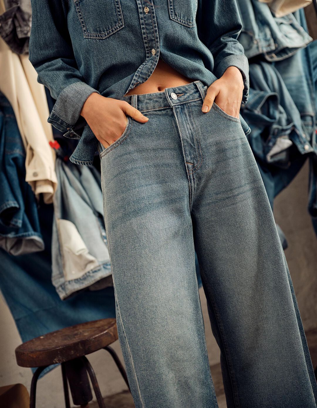 Cal&ccedil;as de Ganga Wide Leg, Mulher, Azul Escuro