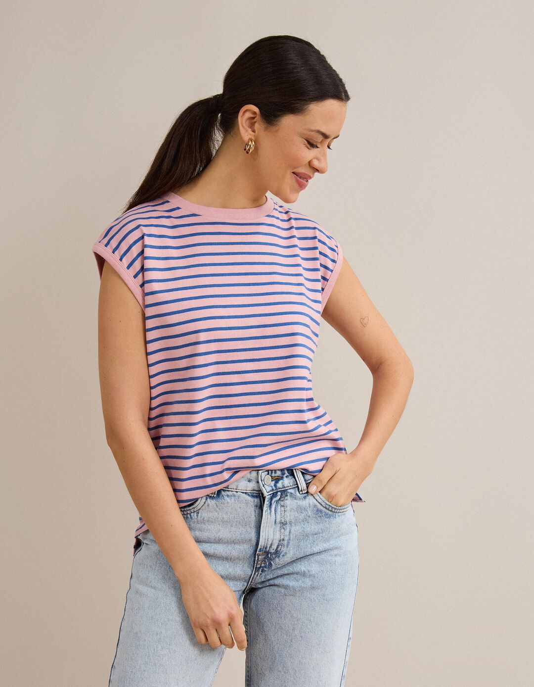 T-shirt &Agrave;s Riscas, Mulher, Rosa