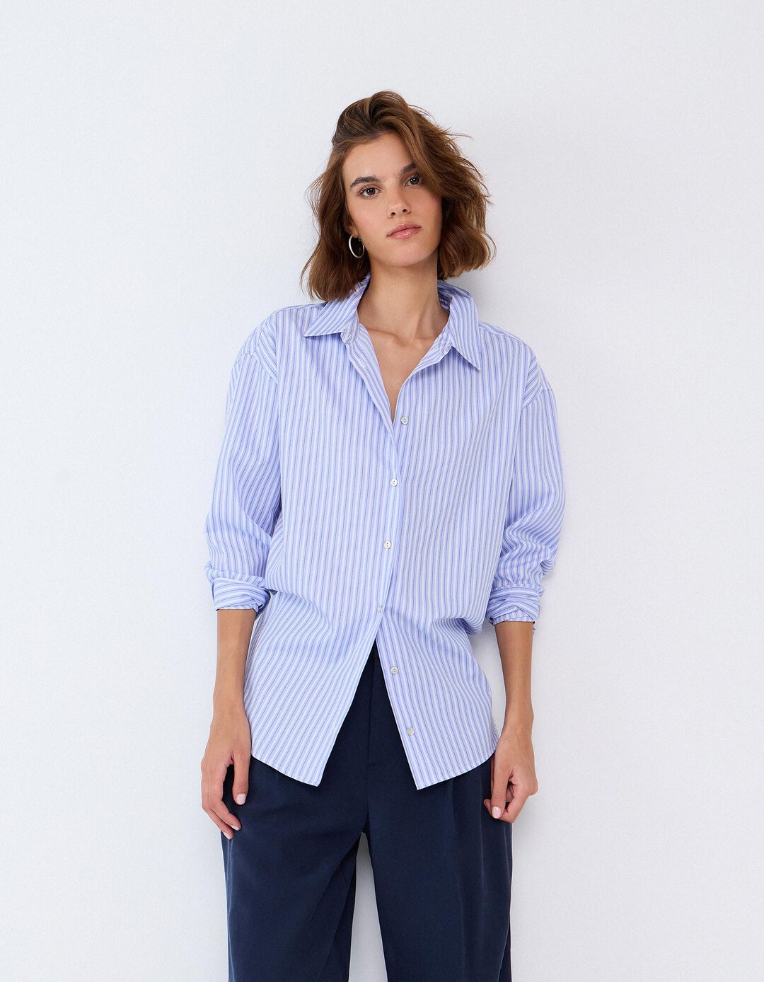 Camisa &Agrave;s Riscas, Mulher, Azul Claro