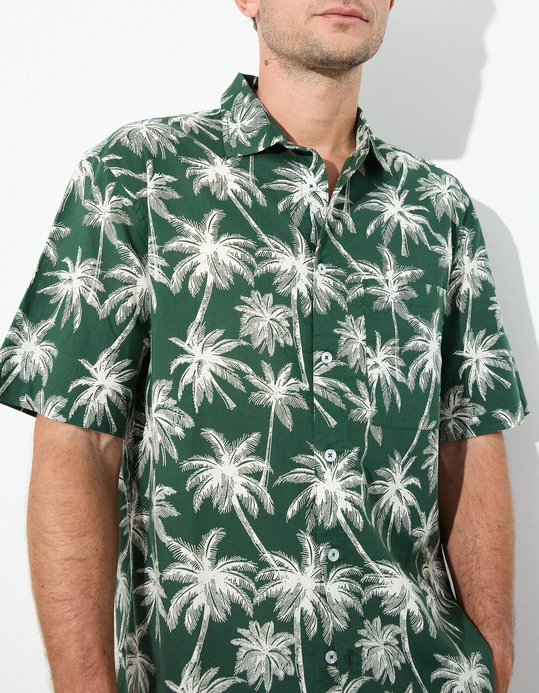 Camisa de Manga Curta, Homem, Verde Escuro 