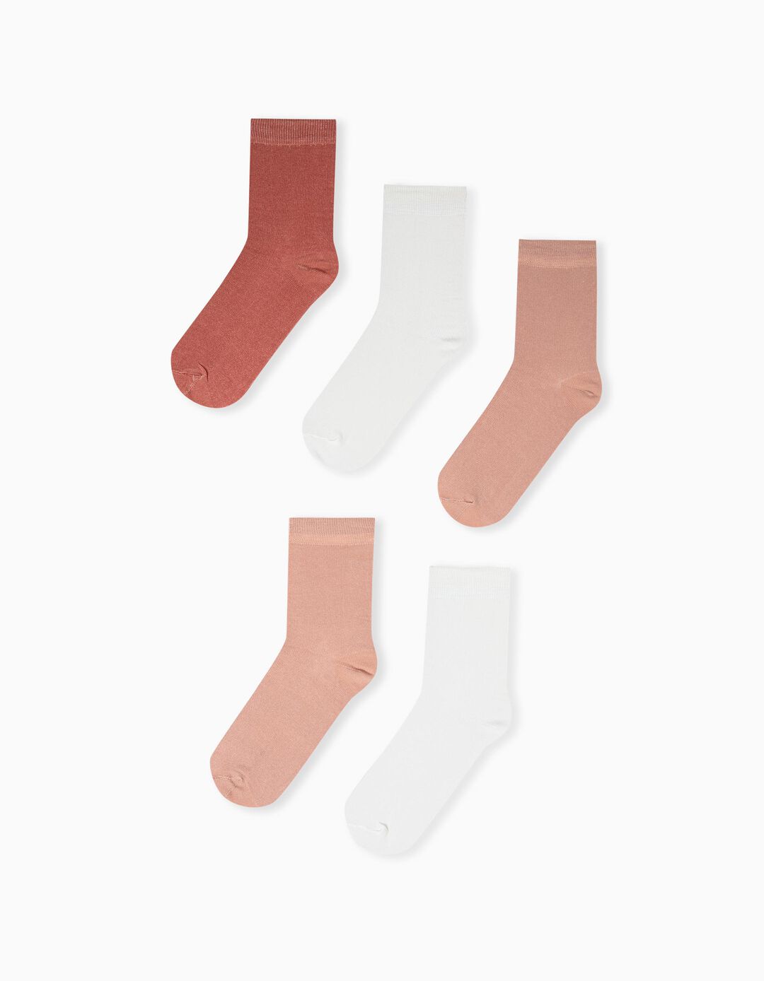5 Pairs of Cotton Socks, White/ Pink