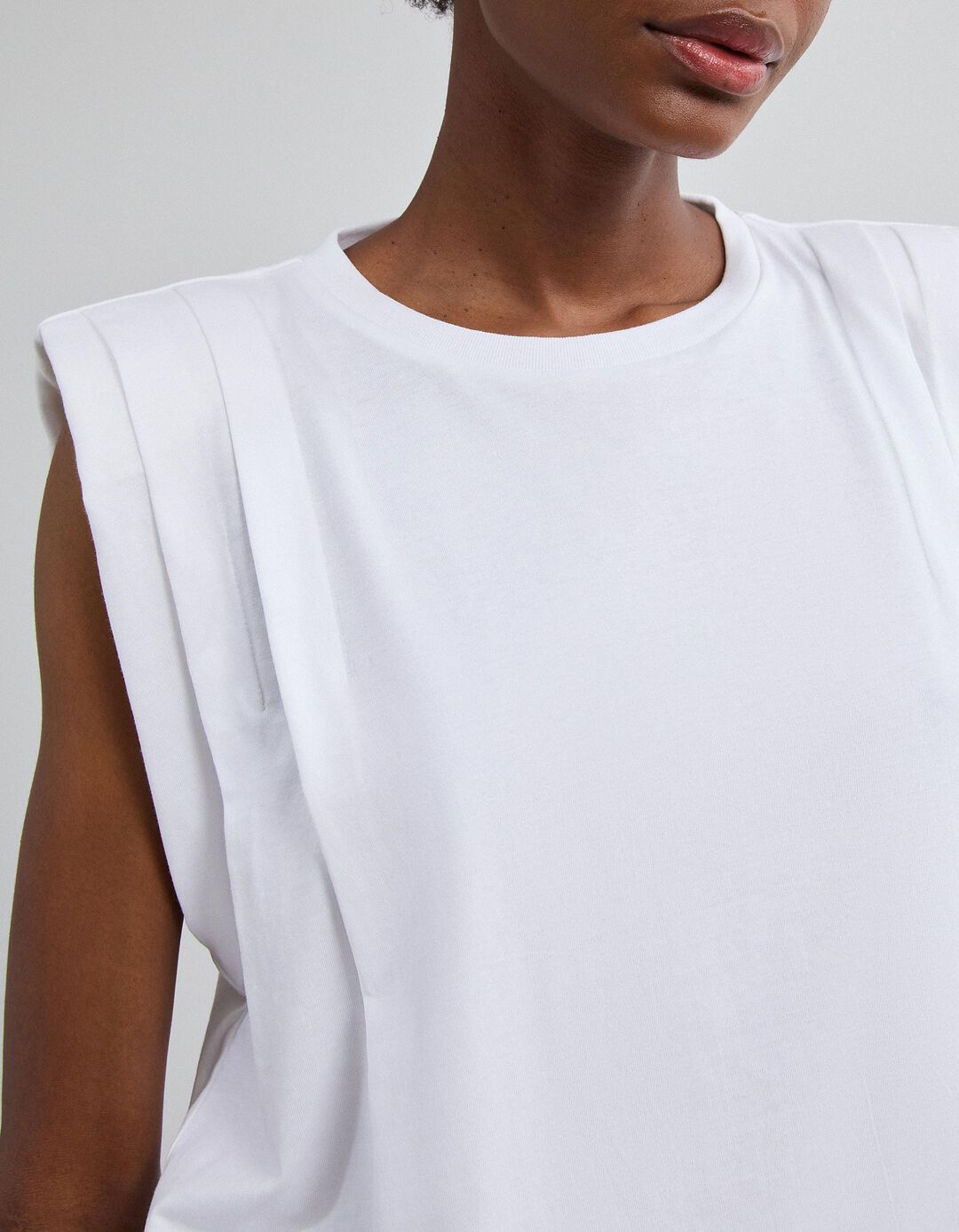 T-shirt Com Ombreiras, Mulher, Branco