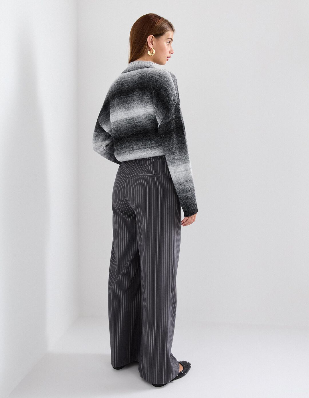 Calças Wide Leg, Mulher, Cinzento Escuro