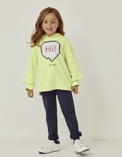 Hooded Cotton Sweatshirt for Girls, Lime Green
