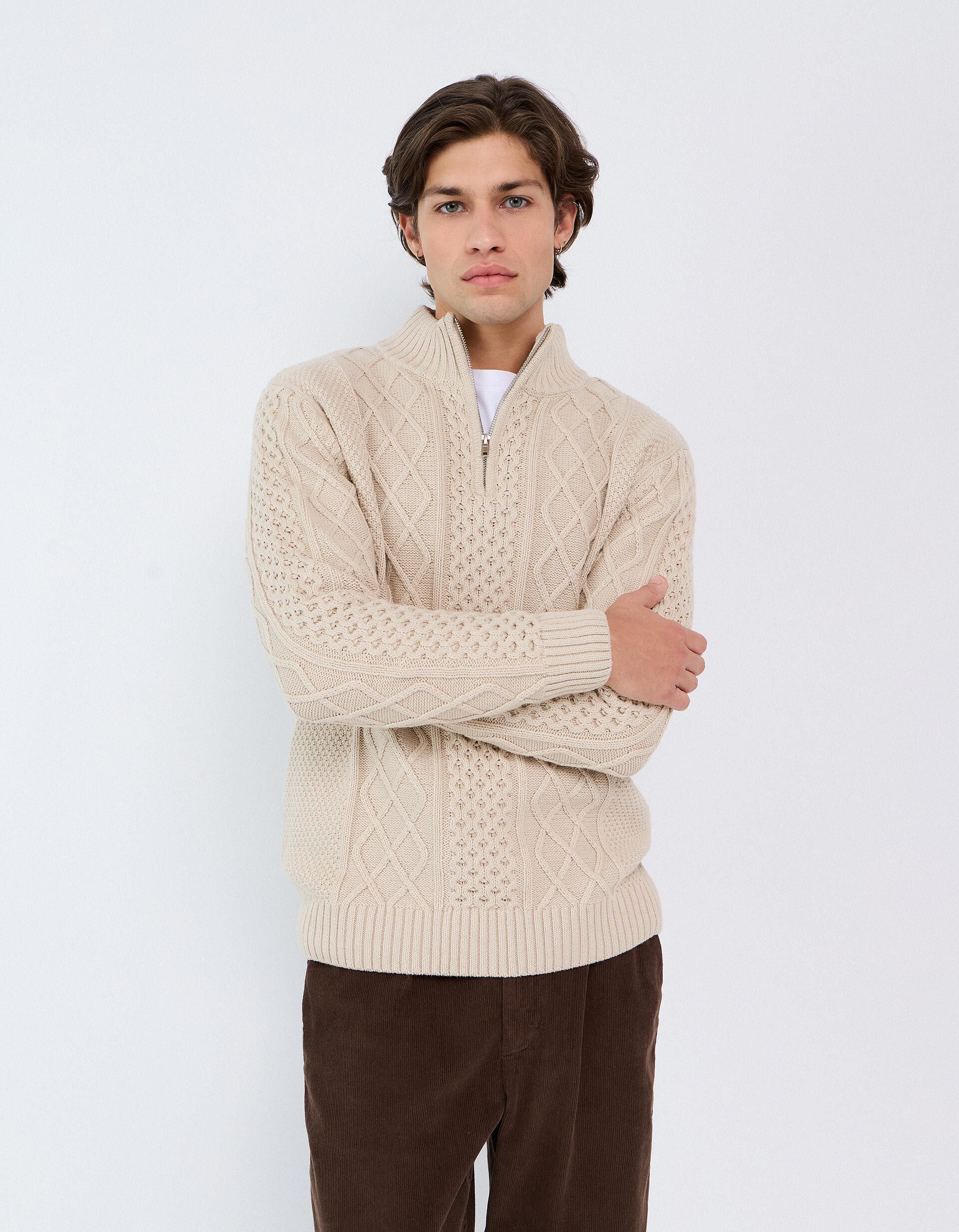 Camisola De Malha Estruturada, Homem, Bege