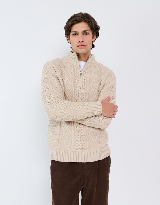 Comprar Online Camisola De Malha Estruturada, Homem, Bege