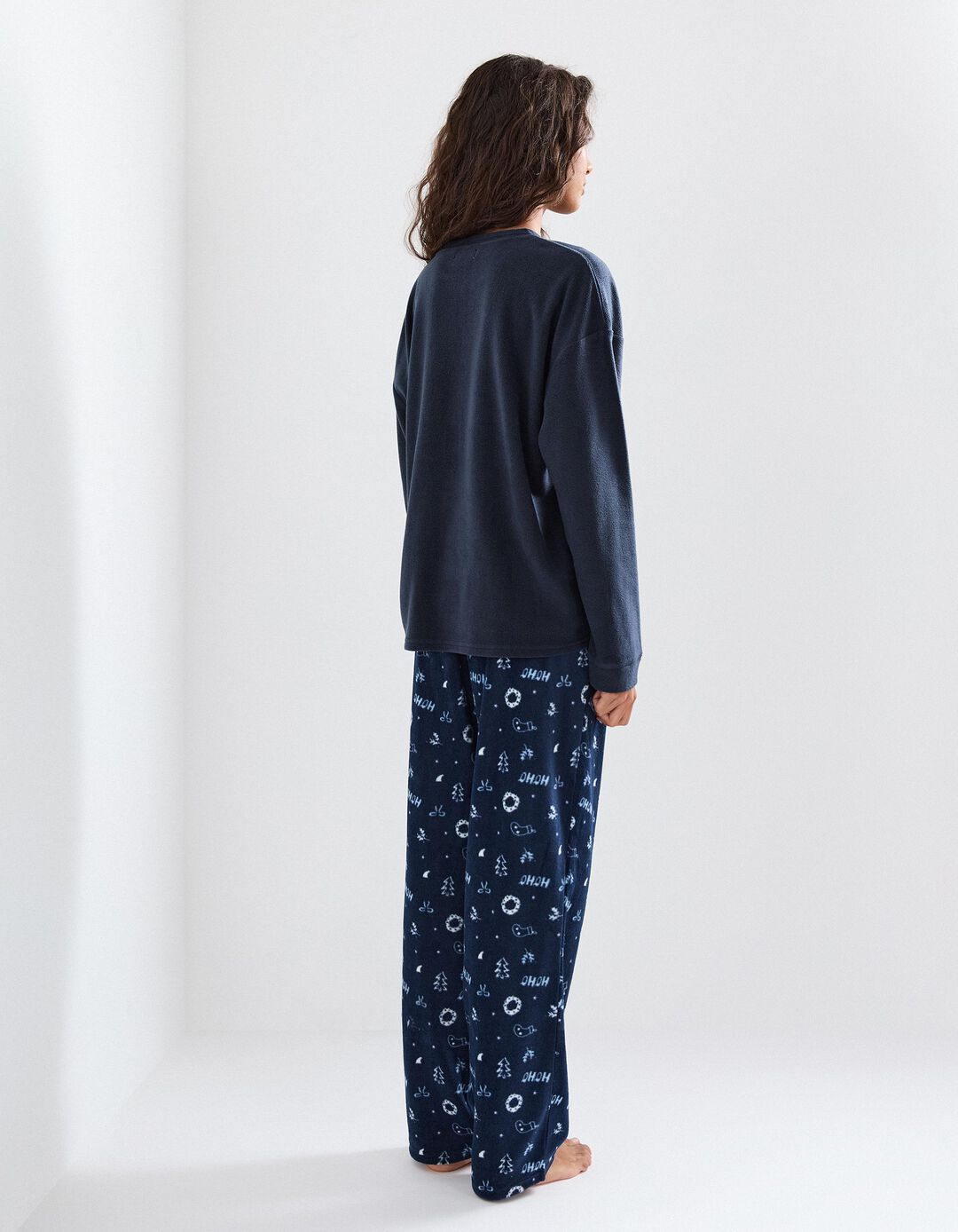 Pijama Polar Natal, Mulher, Azul Escuro 