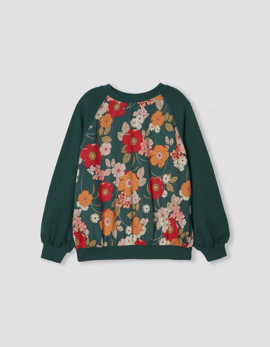 Floral Print Sweatshirt, Women, Dark Green