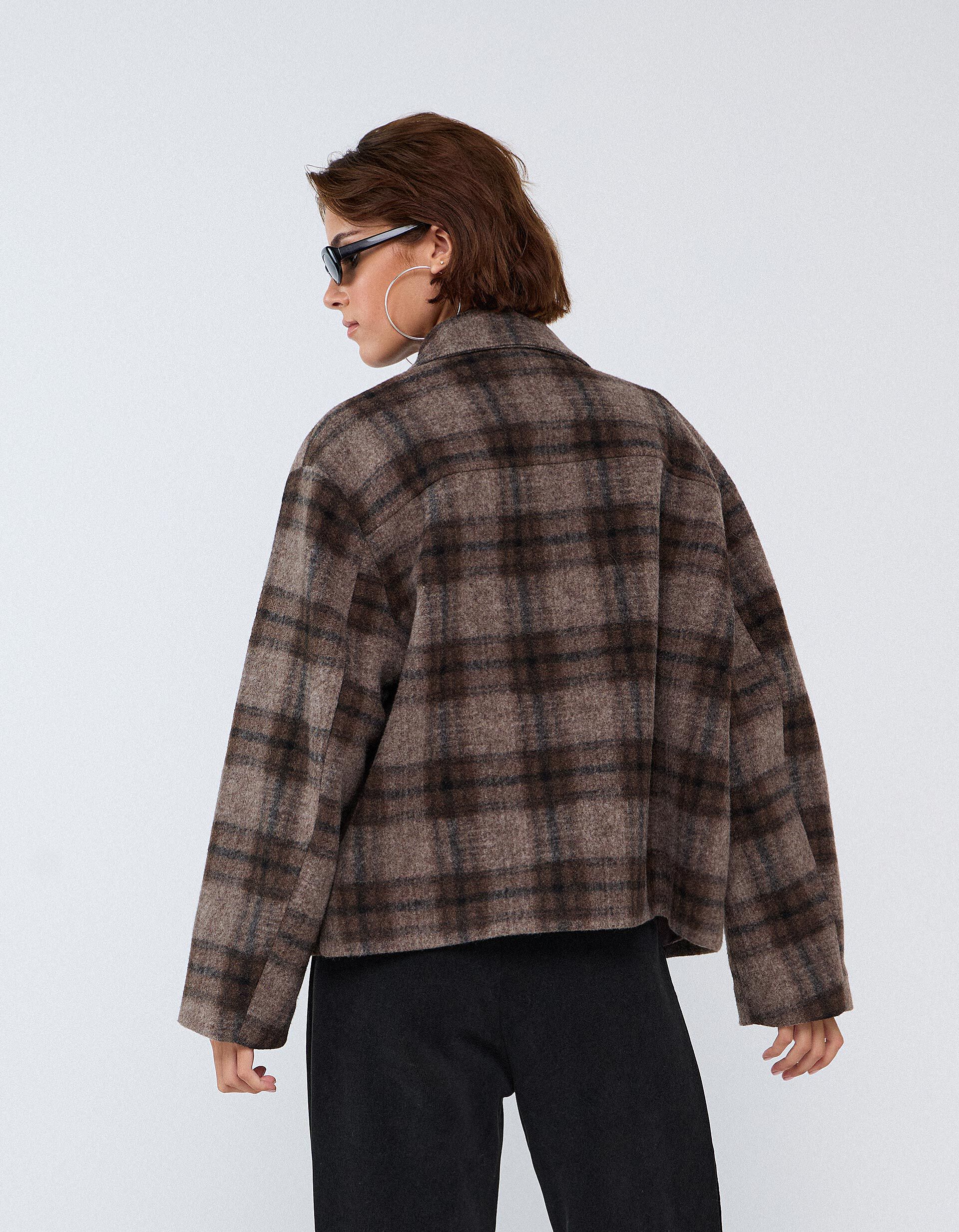 Comprar Online Casaco Curto Aos Quadrados, Mulher, Castanho
