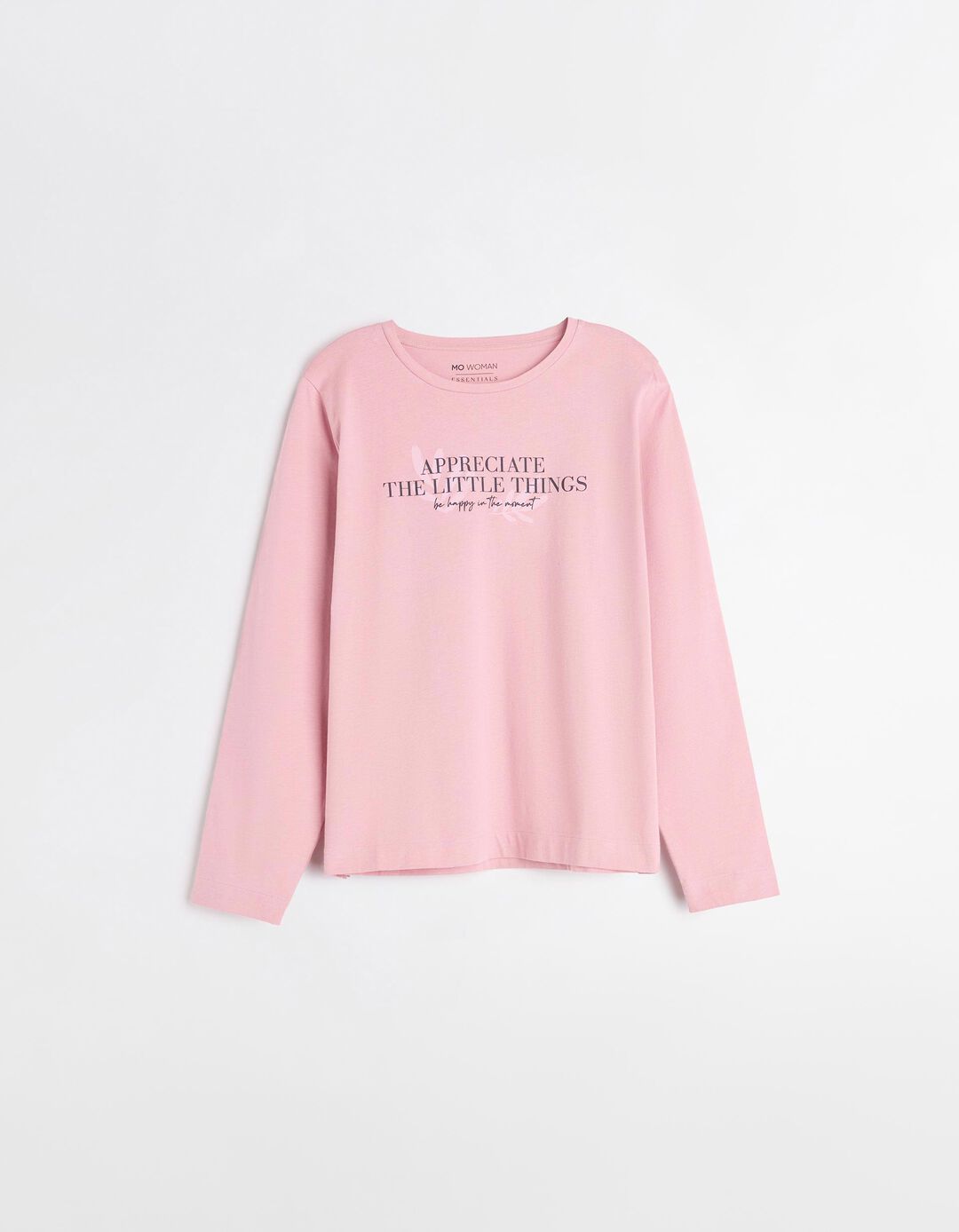 T-shirt de Manga Comprida Estampado, Mulher, Rosa Escuro
