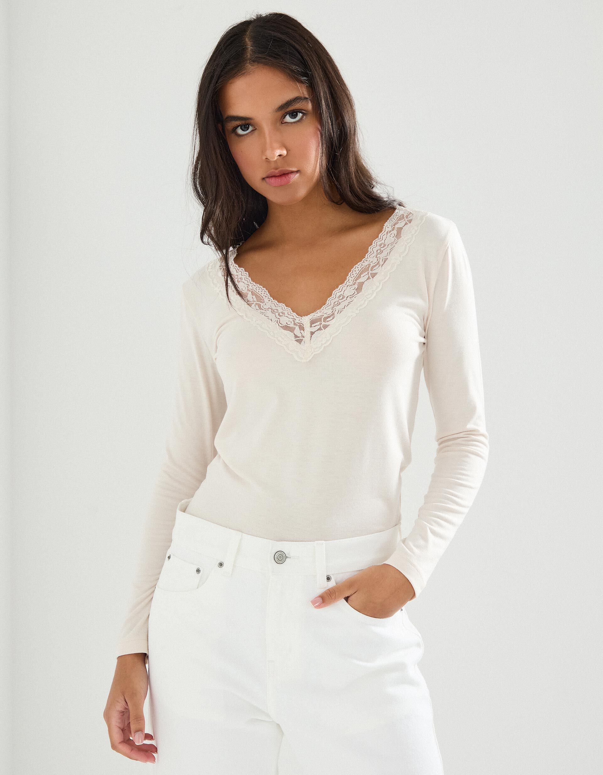 Comprar Online Camisola Interior com Renda, Mulher, Bege Claro 