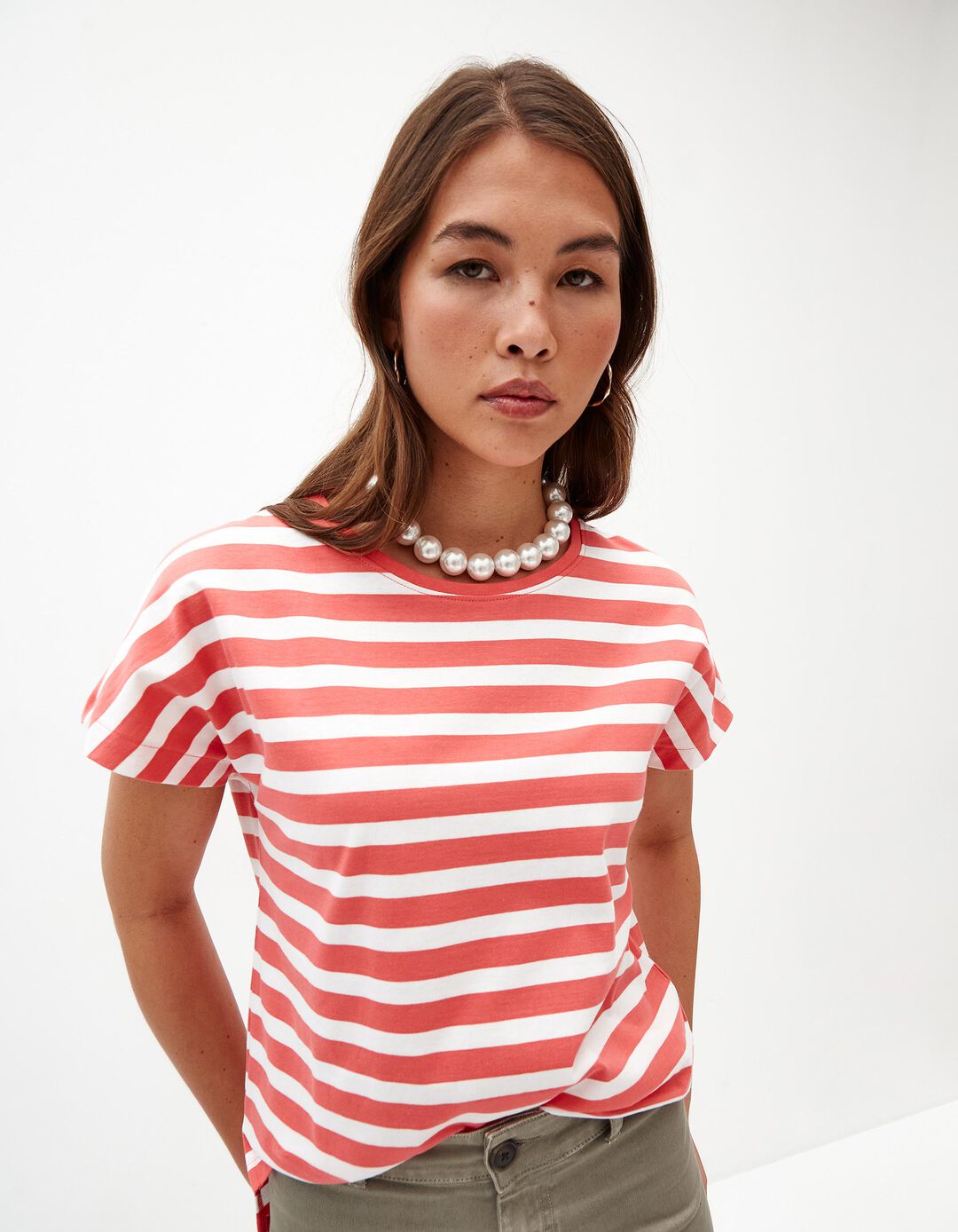 T-shirt Riscas, Mulher, Rosa