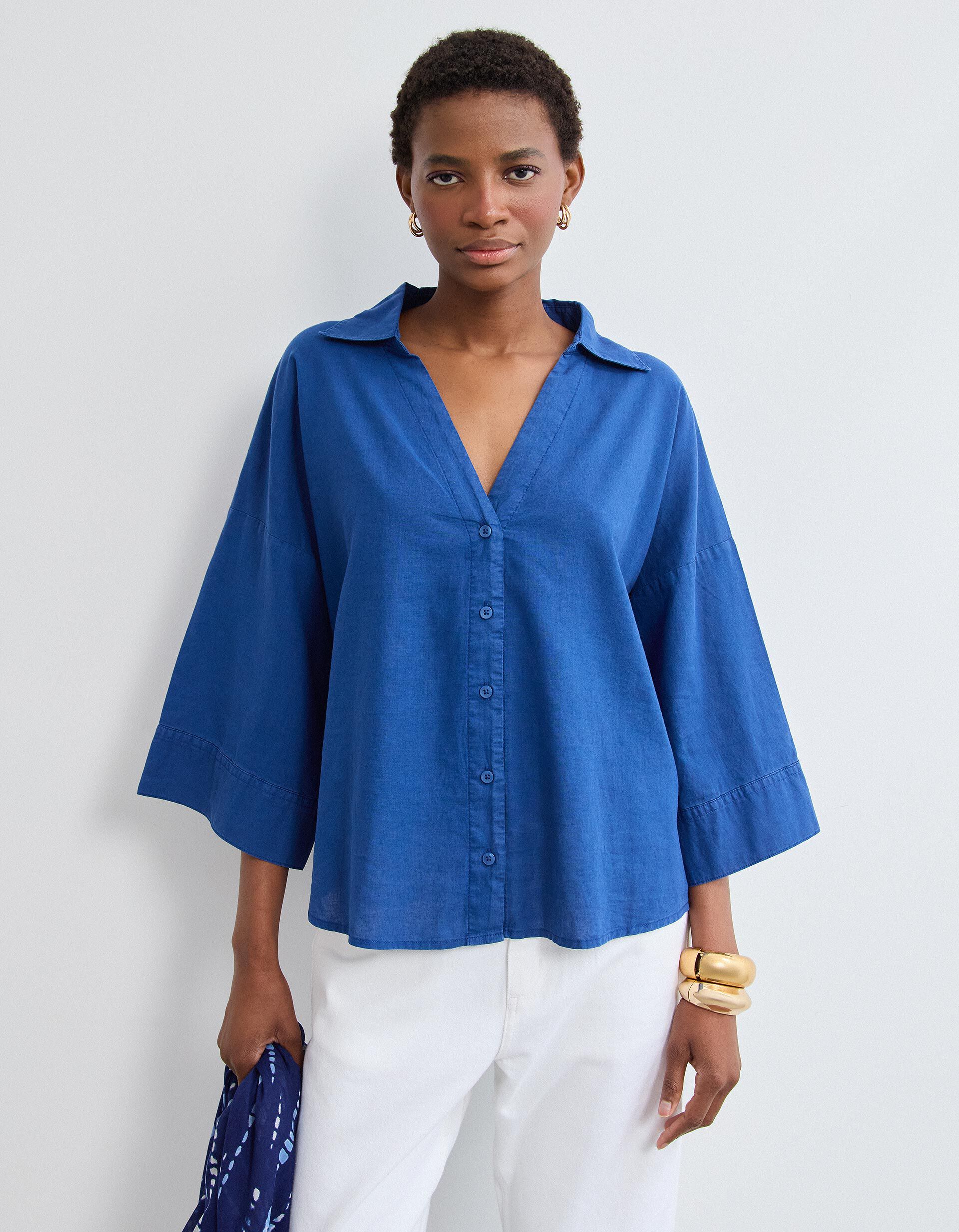 Comprar Online Blusa com Linho, Mulher, Azul
