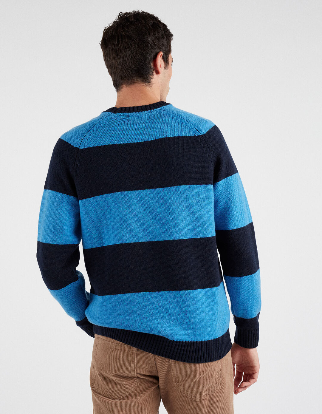 Striped Knit Sweater Wool Blend, Men, Dark Blue