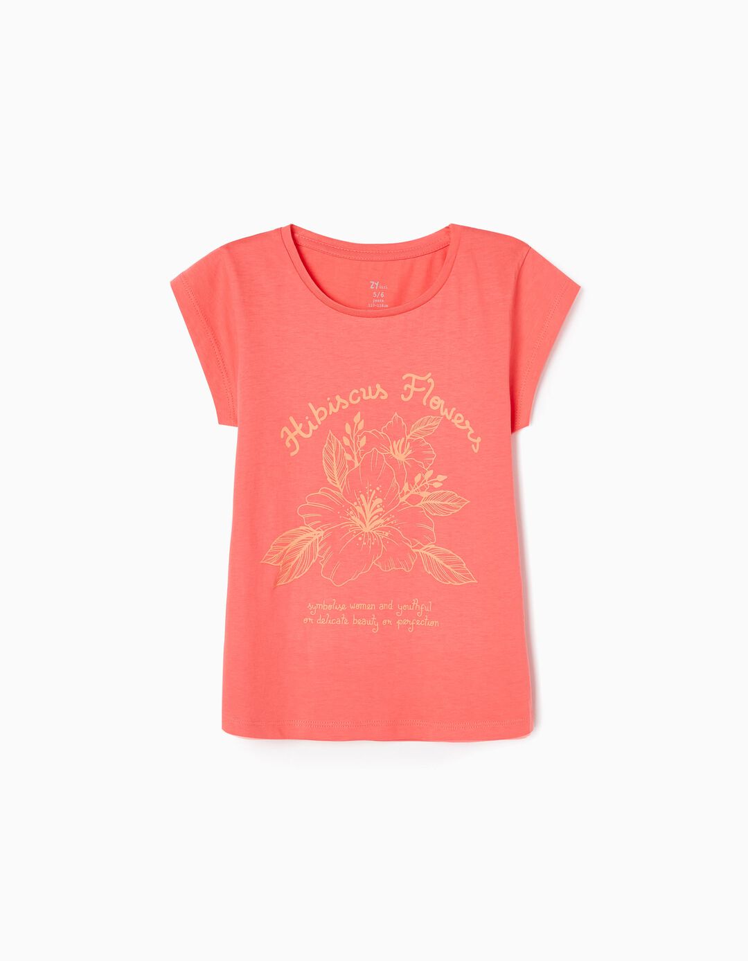 Cotton T-shirt for Girls 'Hibiscus Flower', Coral