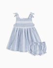 Vestido + Tapa-fraldas Mistura de Linho, Bebé Menina, Azul Claro