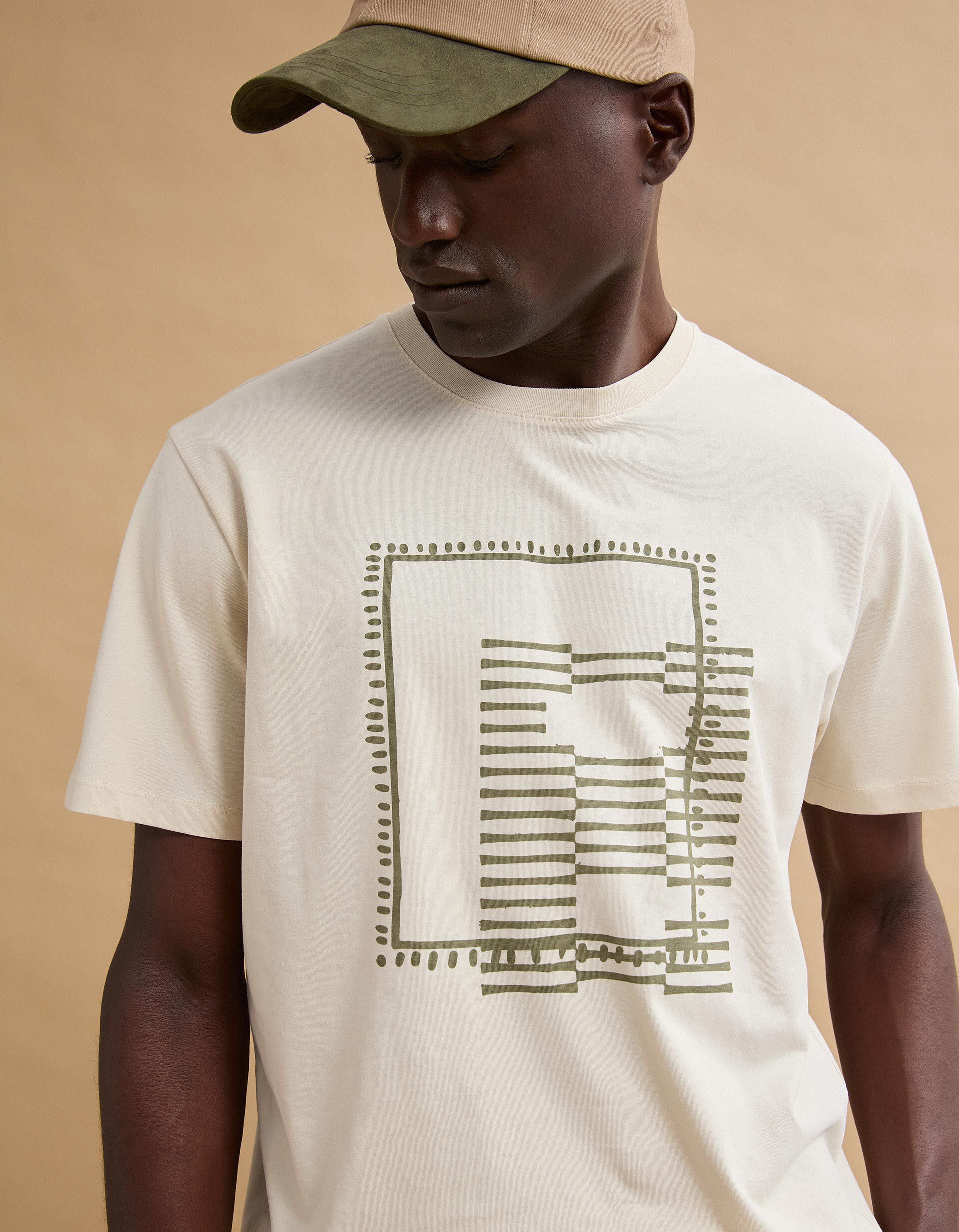 Comprar Online T-shirt Jersey Estampada, Homem, Bege Claro