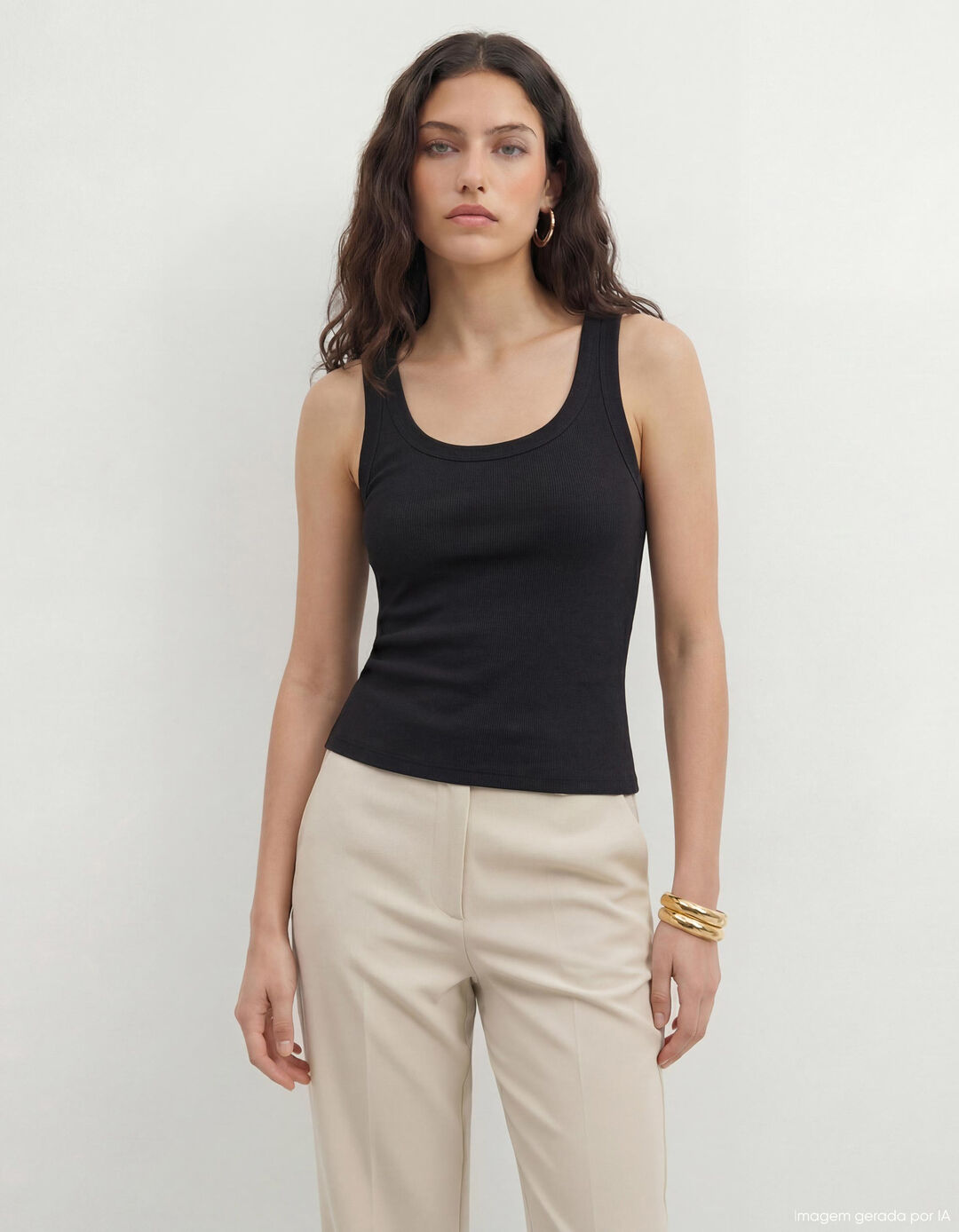 Tank Top Canelado, Mulher, Preto