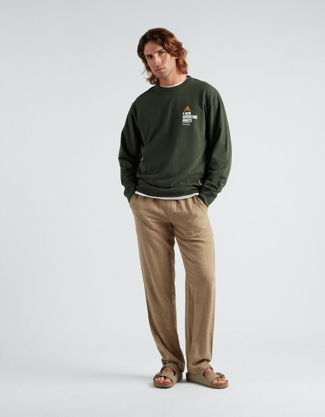 Sweatshirt Estampado, Homem, Verde Escuro