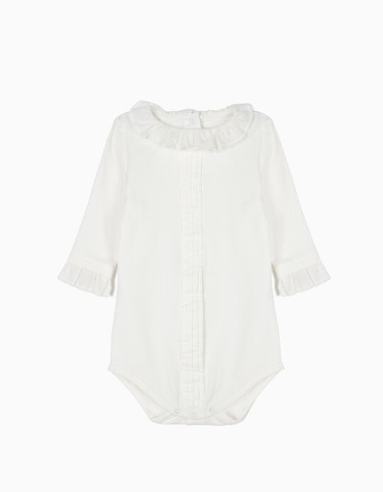 Body para Rec&eacute;m-Nascida com Folhos, Branco