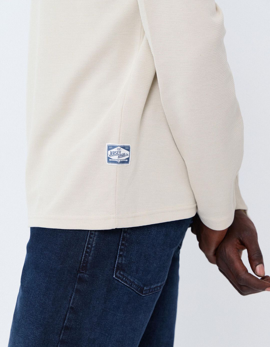 Camisola Efeito Waffle, Homem, Bege Claro