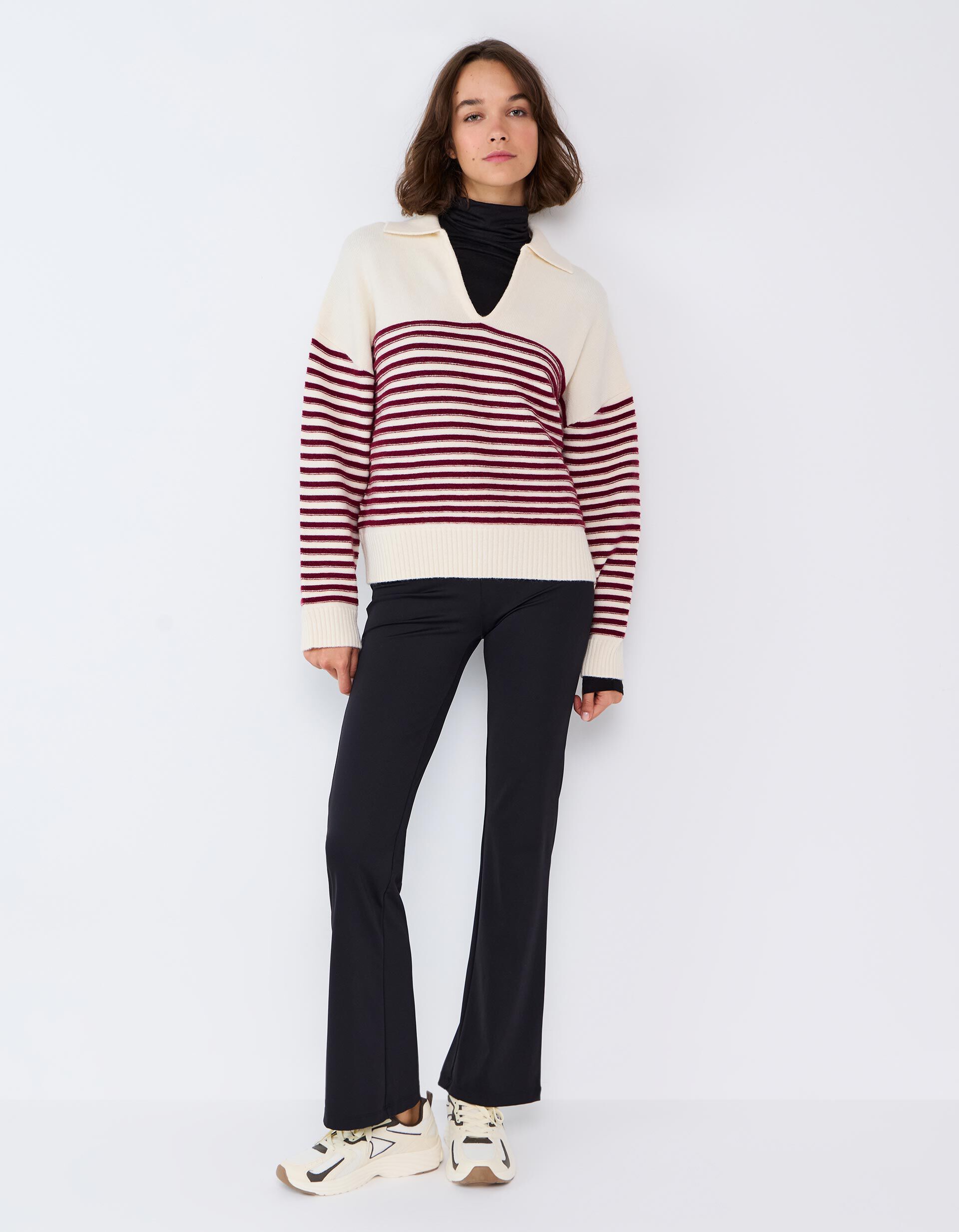 Comprar Online Camisola De Malha &Agrave;s Riscas, Mulher, Vermelho Escuro