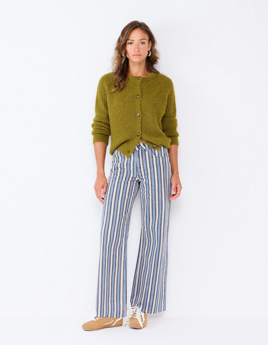 Comprar Online Cal&ccedil;as De Ganga Wide Leg &Agrave;s Riscas, Mulher, Azul