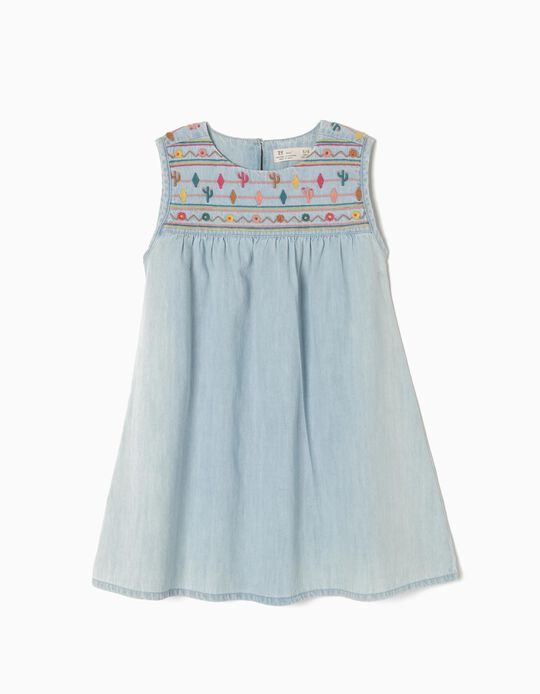 Denim Dress with Colourful Embroideries