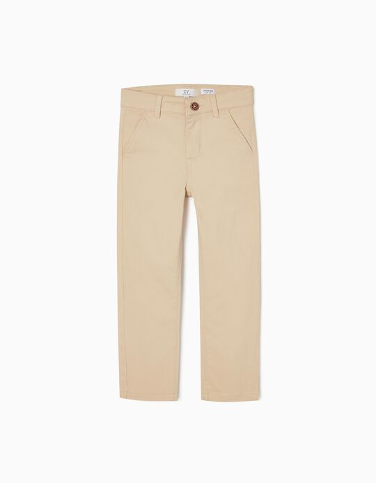 Chino Trousers in Cotton Twill for Boys 'Slim Fit', Beige