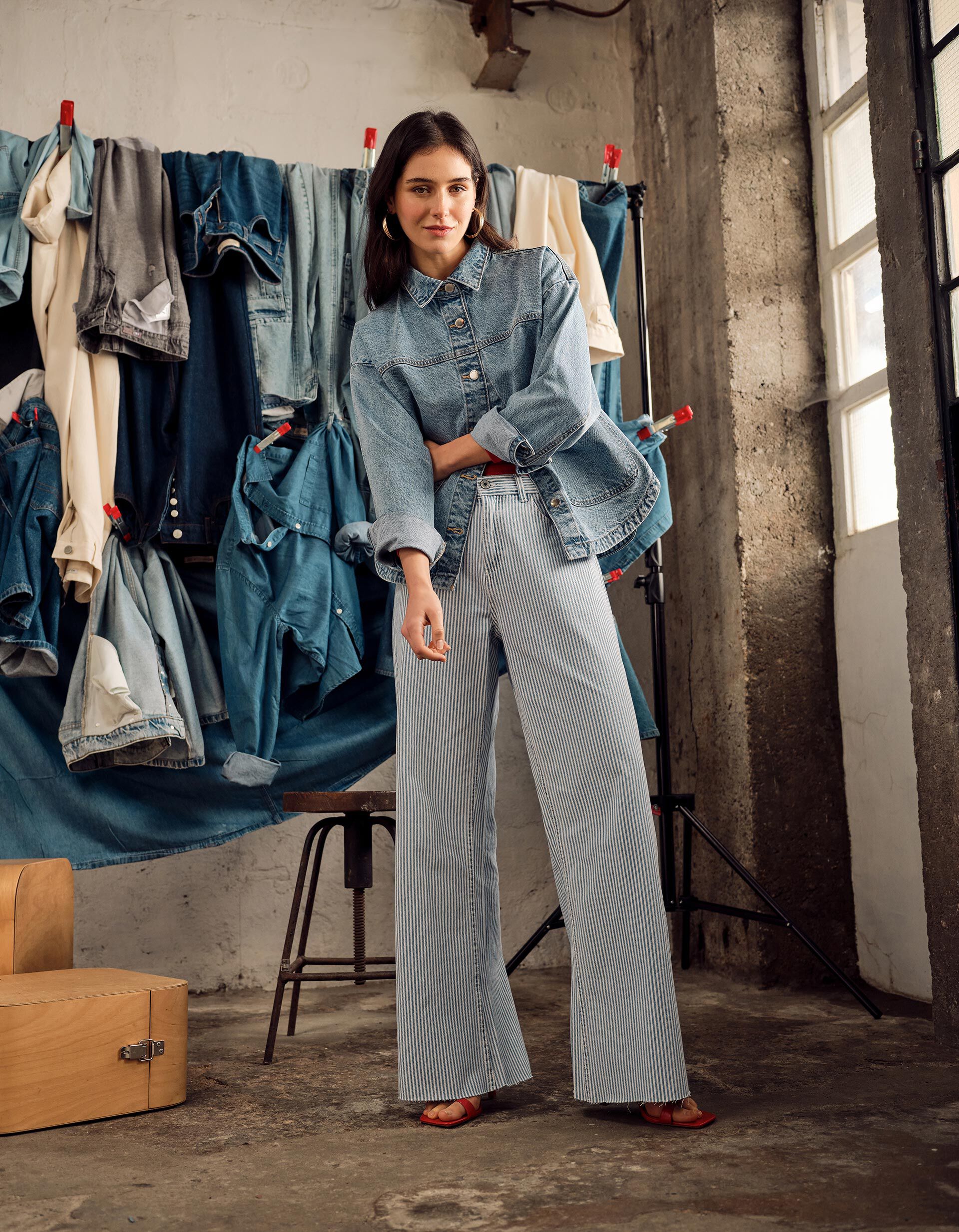 Comprar Online Cal&ccedil;as de Ganga Riscas, Mulher, Azul