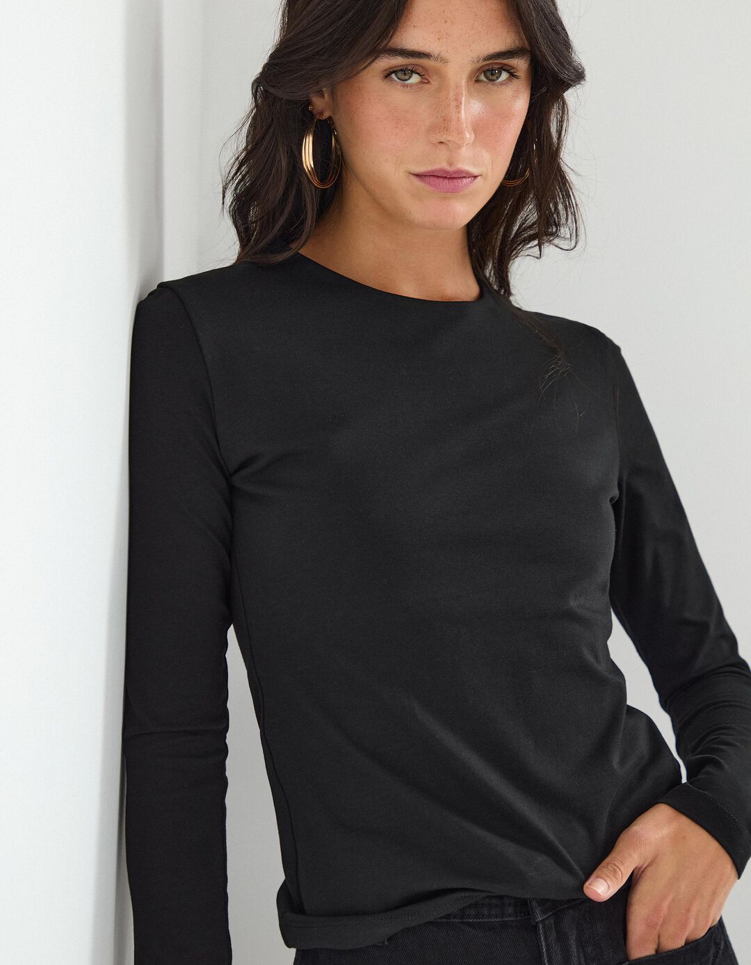 T-shirt Manga Comprida, Mulher, Preto