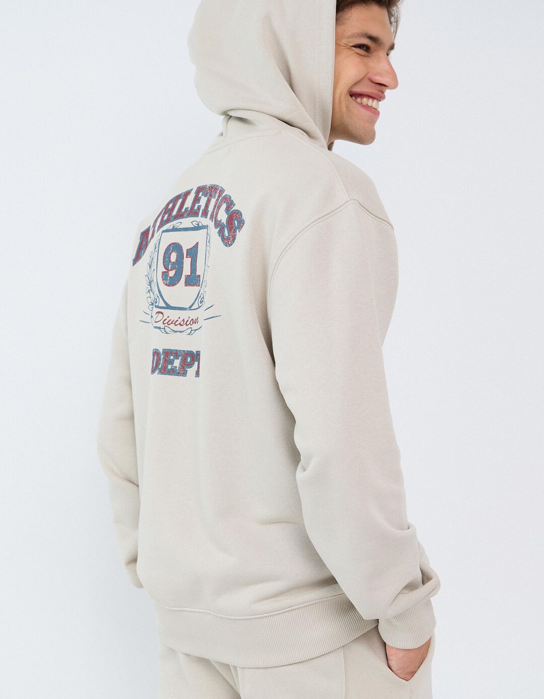 Sweatshirt De Felpa Estampada, Homem, Bege Claro