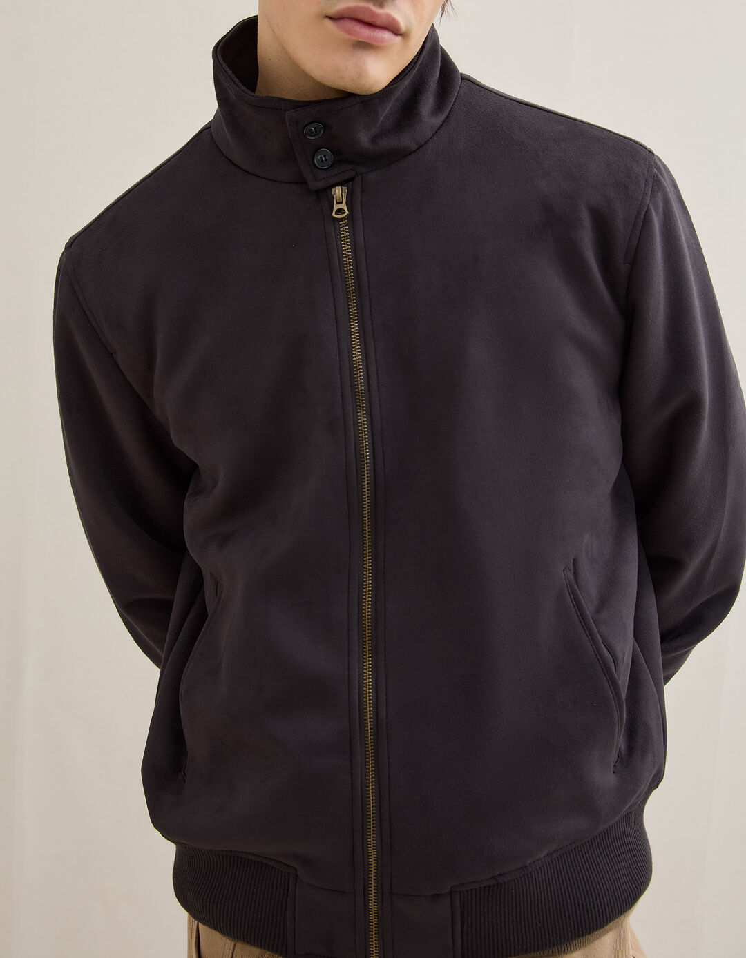 Casaco Bomber Efeito Camur&ccedil;a, Homem, Castanho Escuro