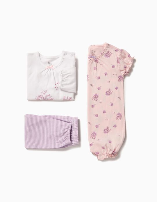 Pijama e Babygrow para Beb&eacute; Menina 'Jellyfish', Rosa e Branco