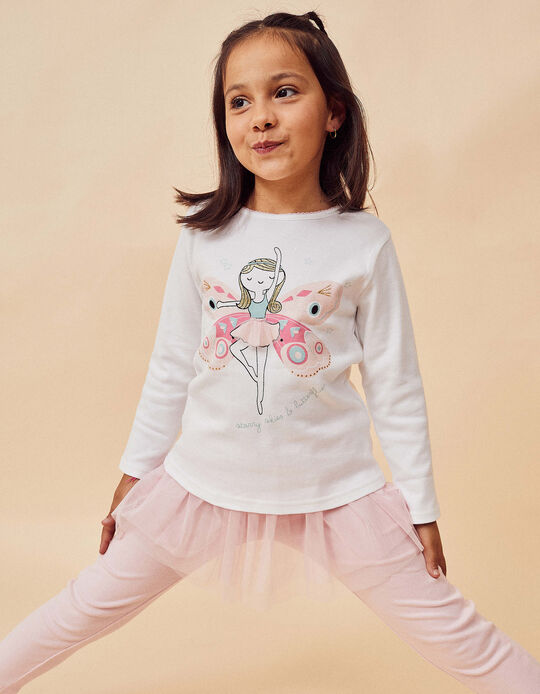 Pijama 100% Algodão para Menina 'Butterfly', Branco/Rosa