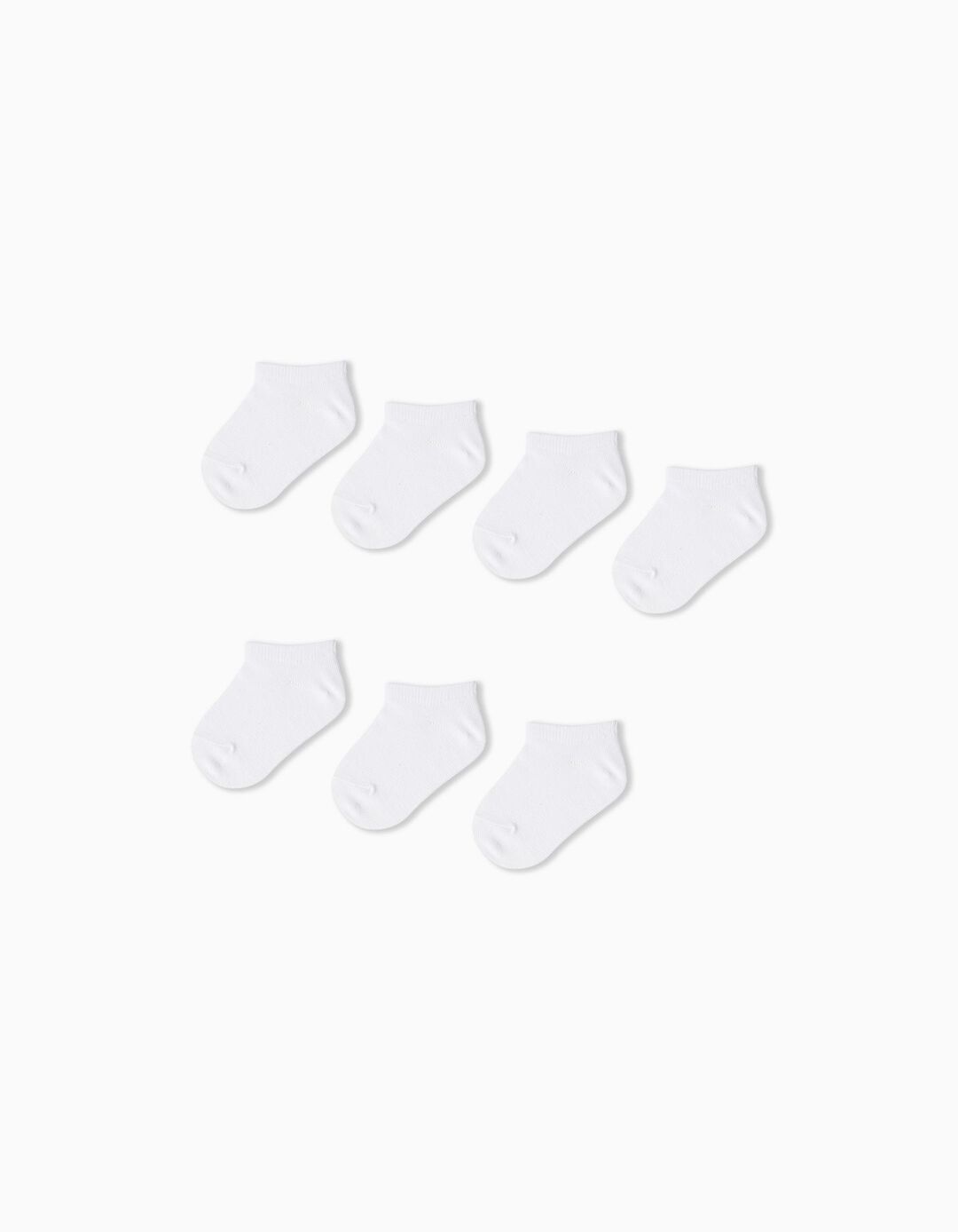 7 Pairs of Ankle Socks Pack, Baby Girls, White