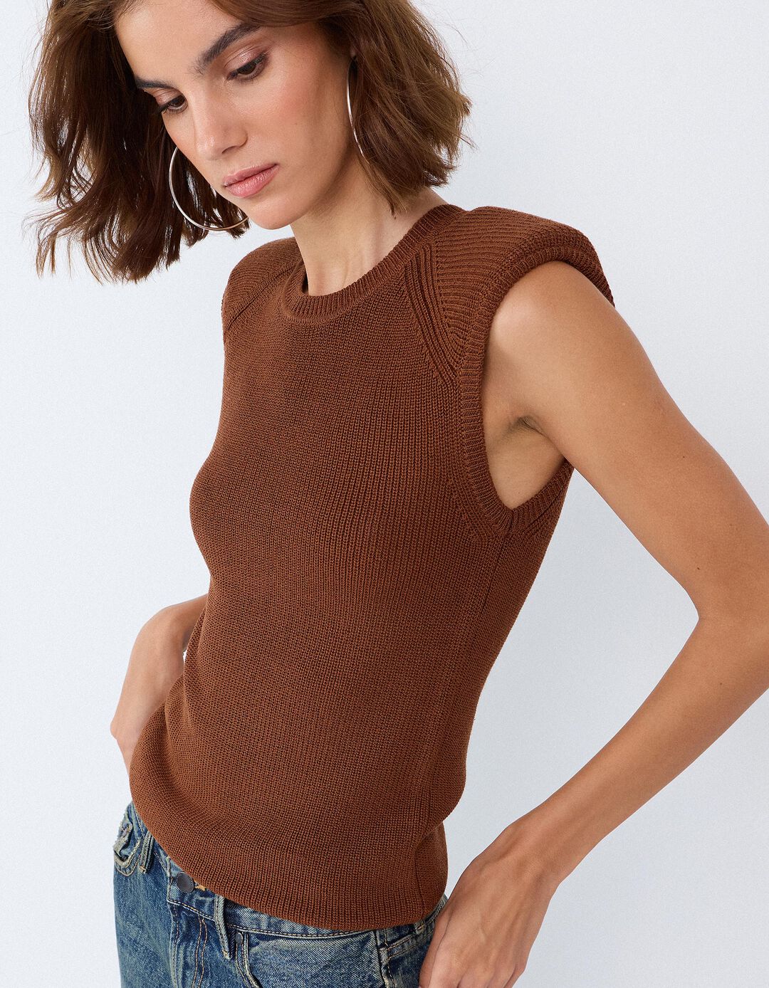 Sweater Sem Mangas, Mulher, Castanho Claro