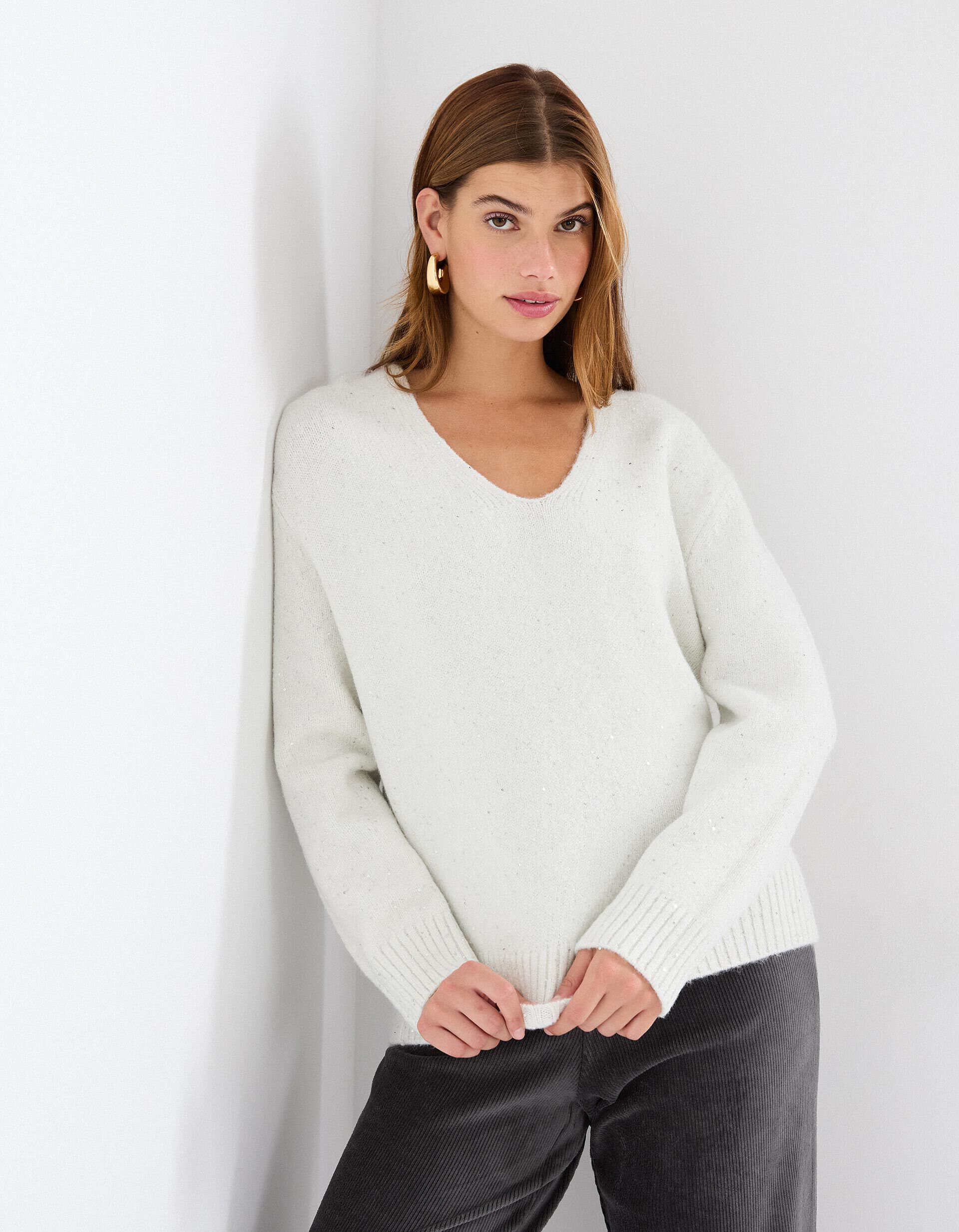 Comprar Online Camisola com Lantejoulas, Mulher, Branco