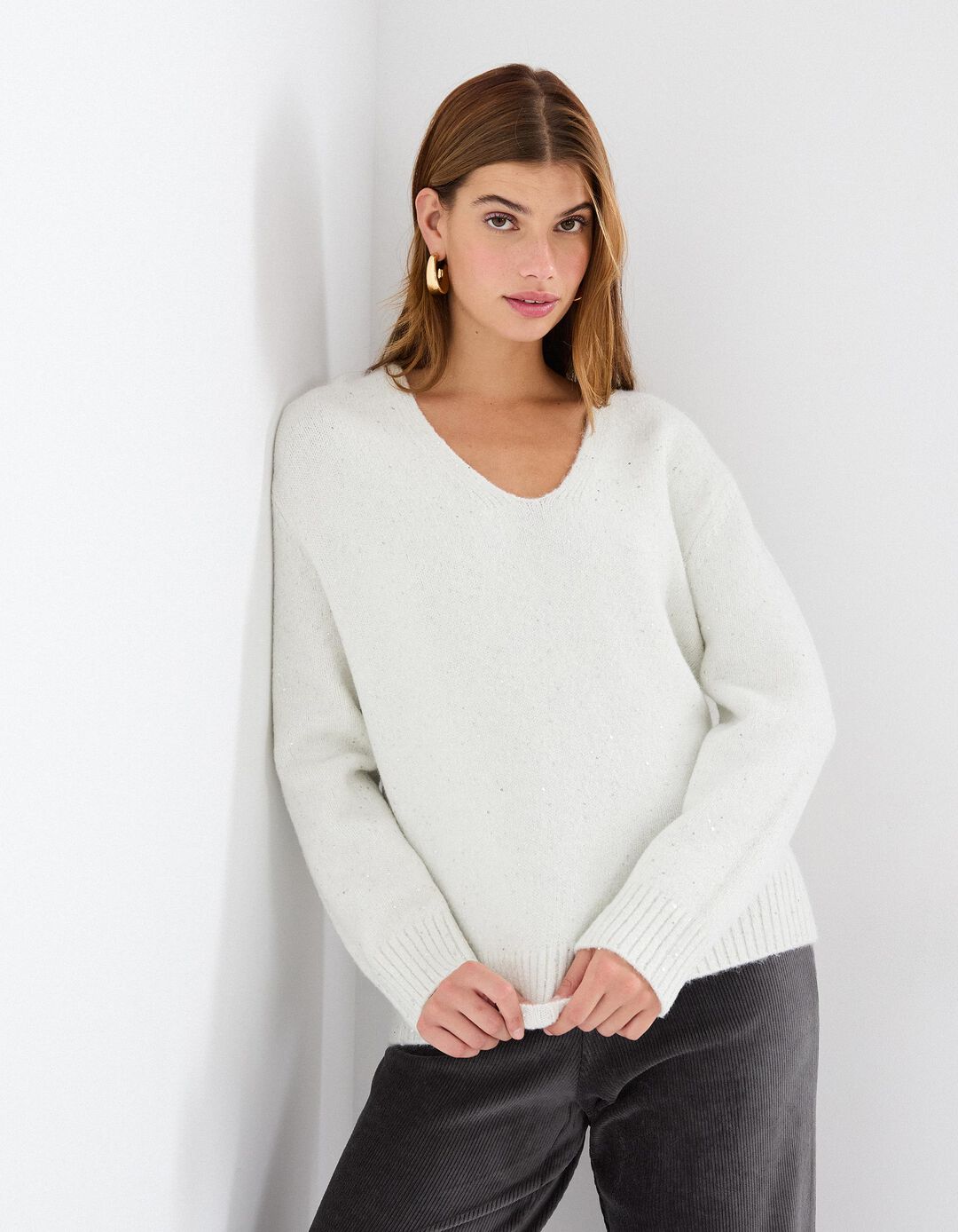 Camisola com Lantejoulas, Mulher, Branco