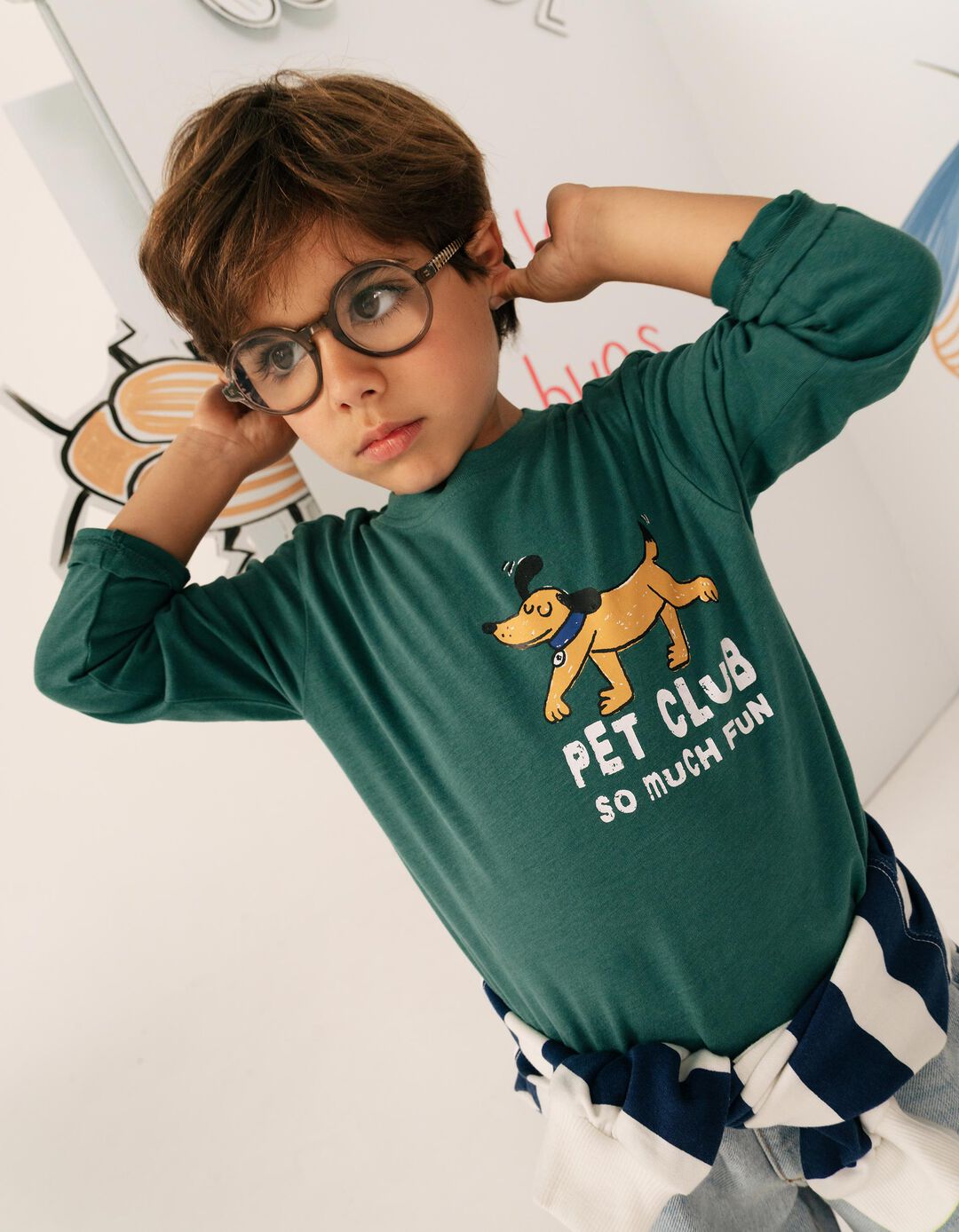 T-shirt De Manga Comprida, Menino, Verde Escuro