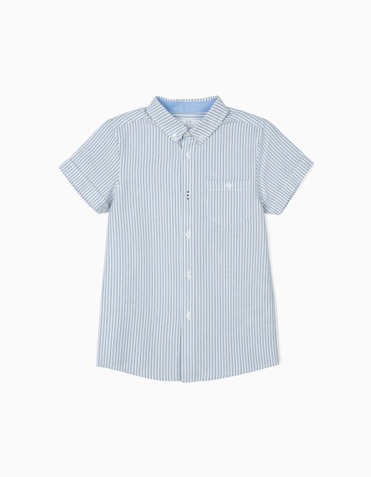 Camisa para Menino Riscas, Branco e Azul