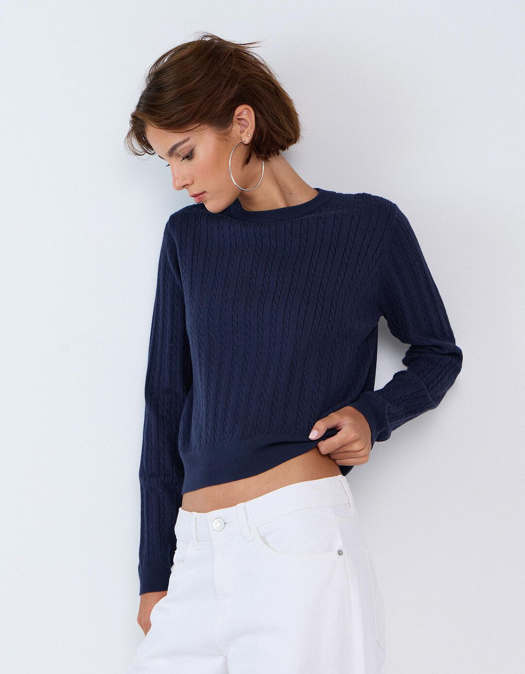Sweater Tricotada Com Viscose, Mulher, Azul Escuro