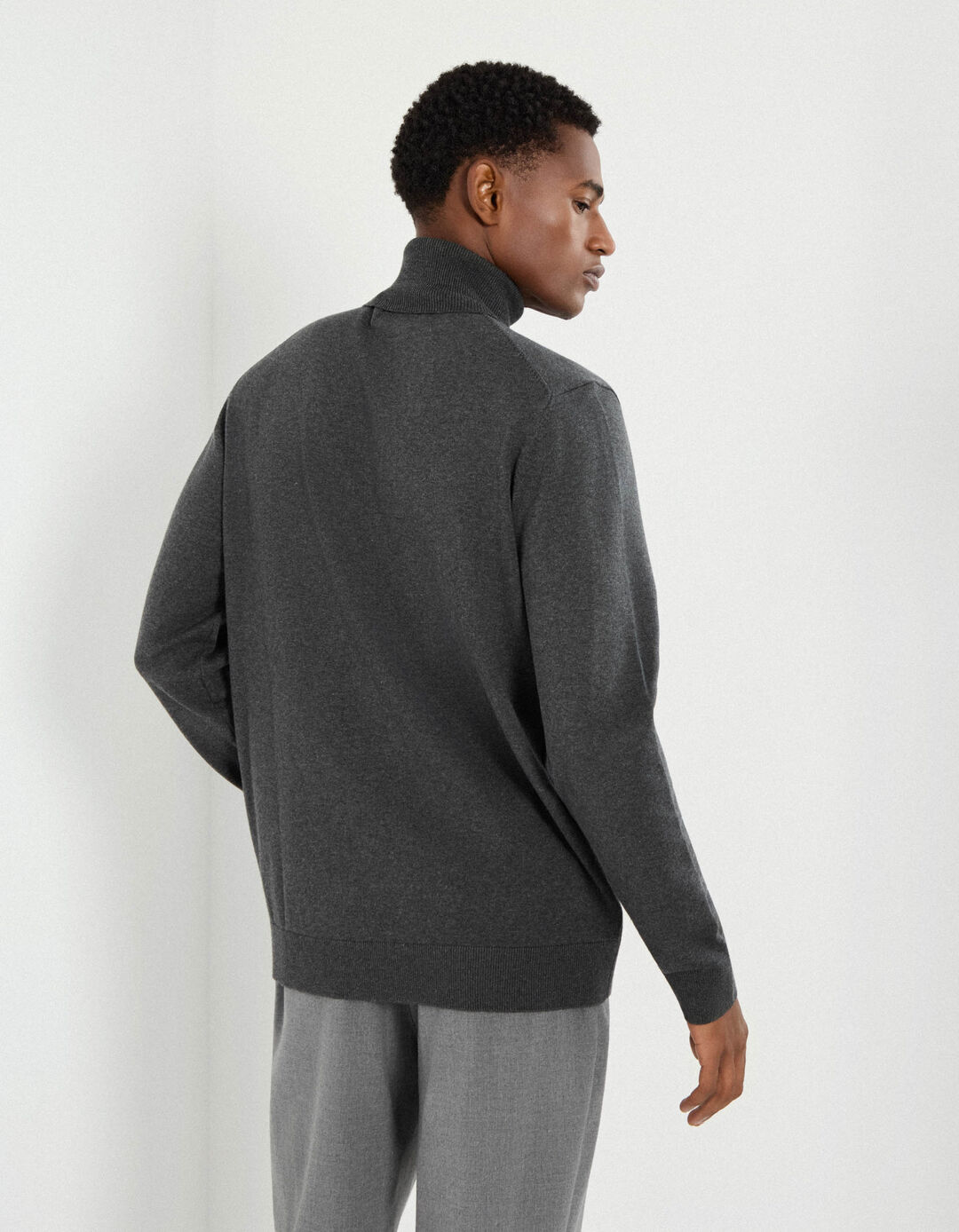 Camisola de Malha com Gola Alta, Homem, Cinzento Escuro