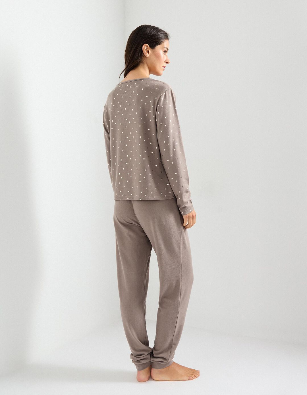 Pijama com Estampado Metalizado, Mulher, Cinzento 