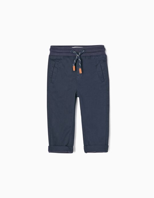 Cotton Trousers with Jersey Lining for Baby Boys, Dark Blue