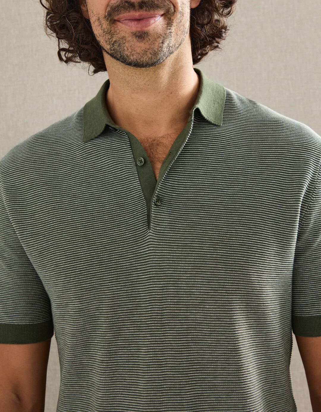 Polo de Malha com Riscas, Homem, Verde Escuro 