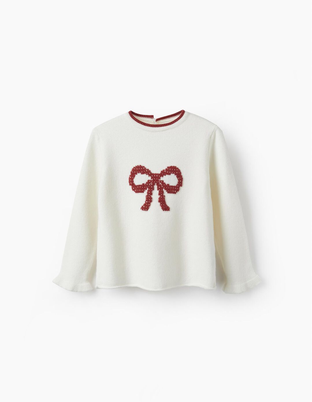 Knitted Jumper for Girls 'Bow', White
