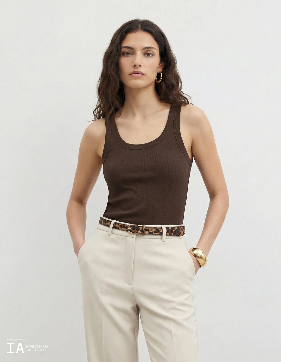 Tank Top Canelado, Mulher, Castanho Escuro