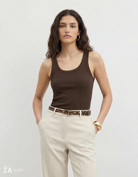 Comprar Online Tank Top Canelado, Mulher, Castanho Escuro