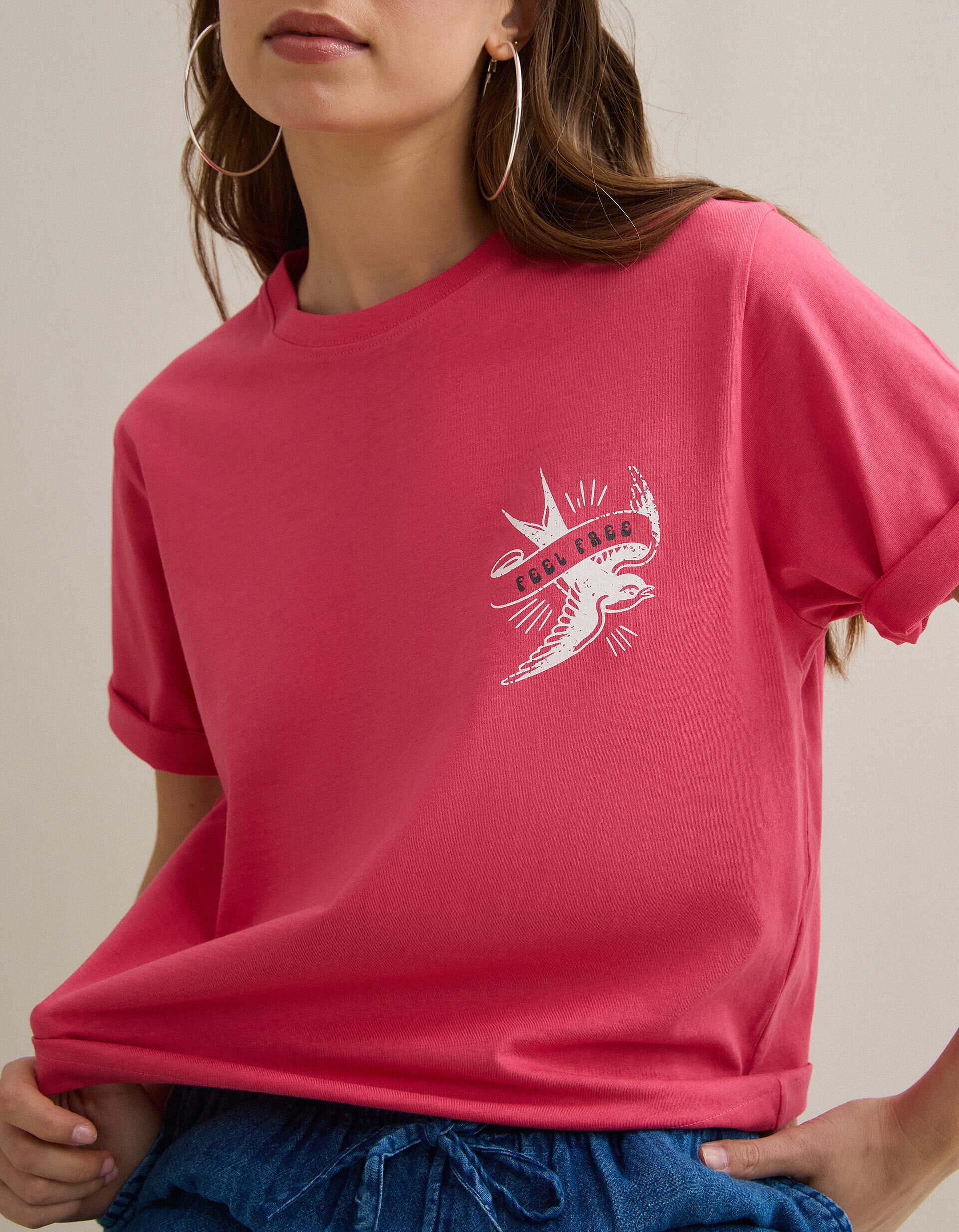 Comprar Online T-shirt com Estampado, Mulher, Coral